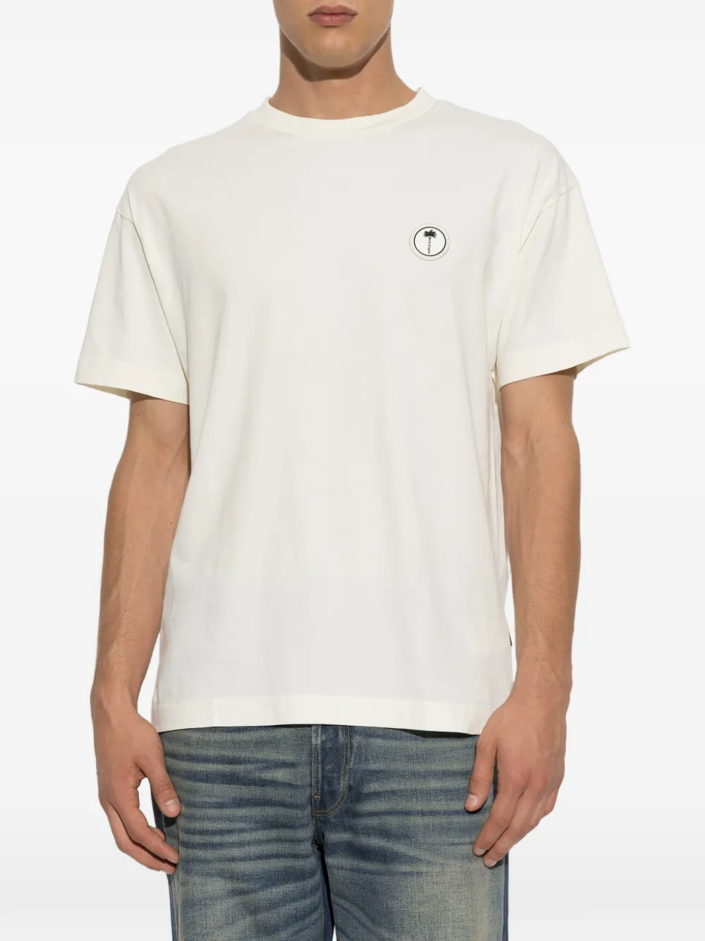 Palm Angels logo-appliqué T-shirt Beige