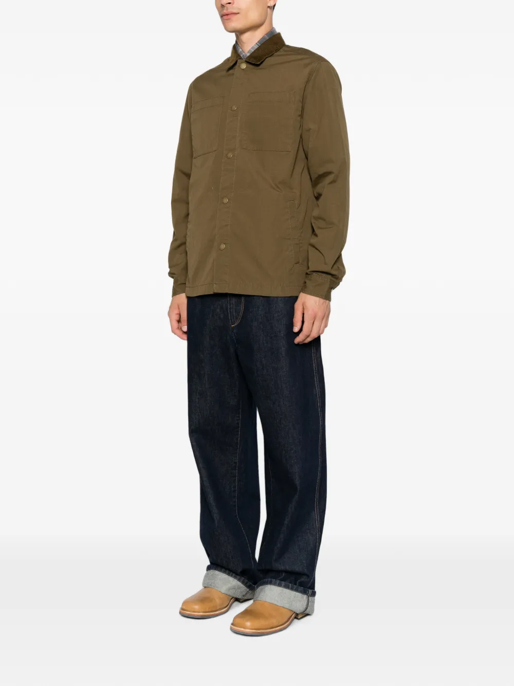 Barbour Shirtjack met ribfluwelen kraag Groen