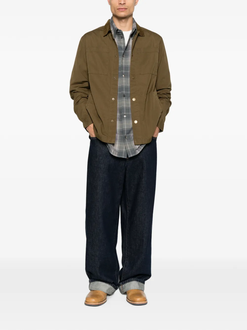 Barbour Shirtjack met ribfluwelen kraag Groen