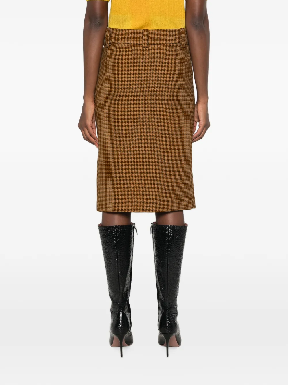 Kristina Ti Midi-rok met pied-de-poule print en split Bruin