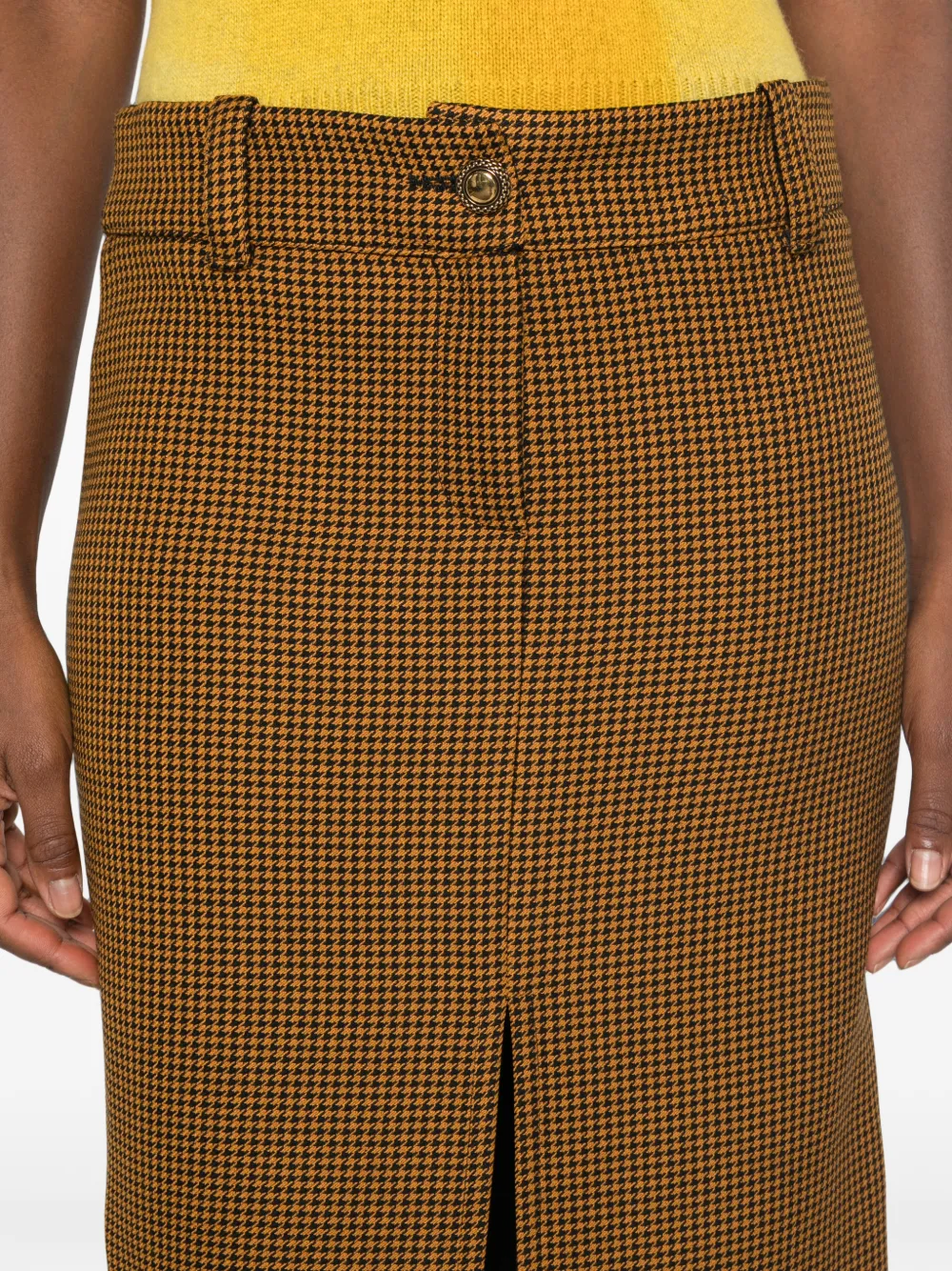 Kristina Ti Midi-rok met pied-de-poule print en split Bruin