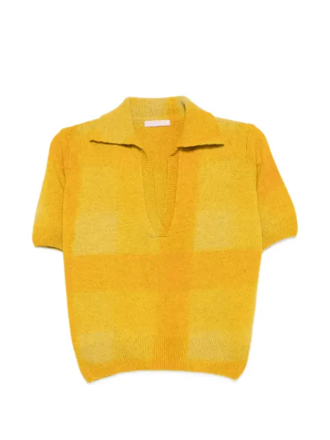 Kristina Ti check-pattern polo-collar sweater