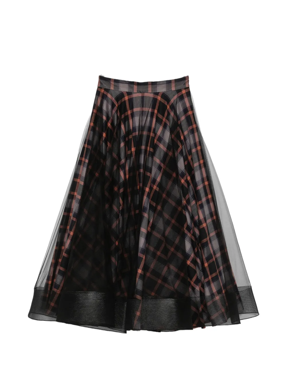 Quetsche tulle-overlay check-pattern maxi skirt - Nero
