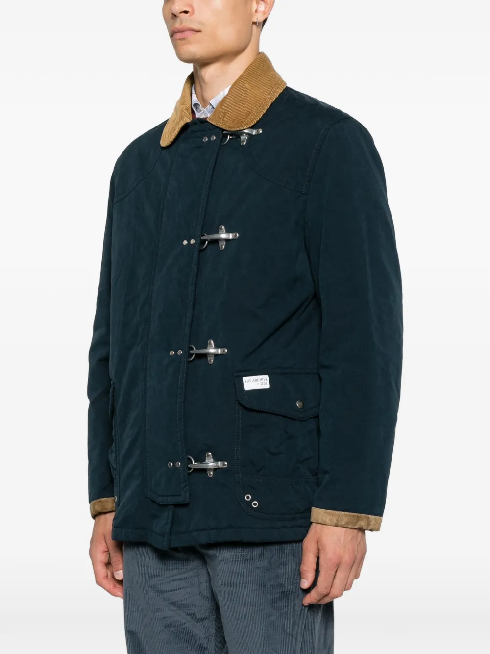 Fay Jack met ribfluwelen kraag en karabijnhaak Blauw