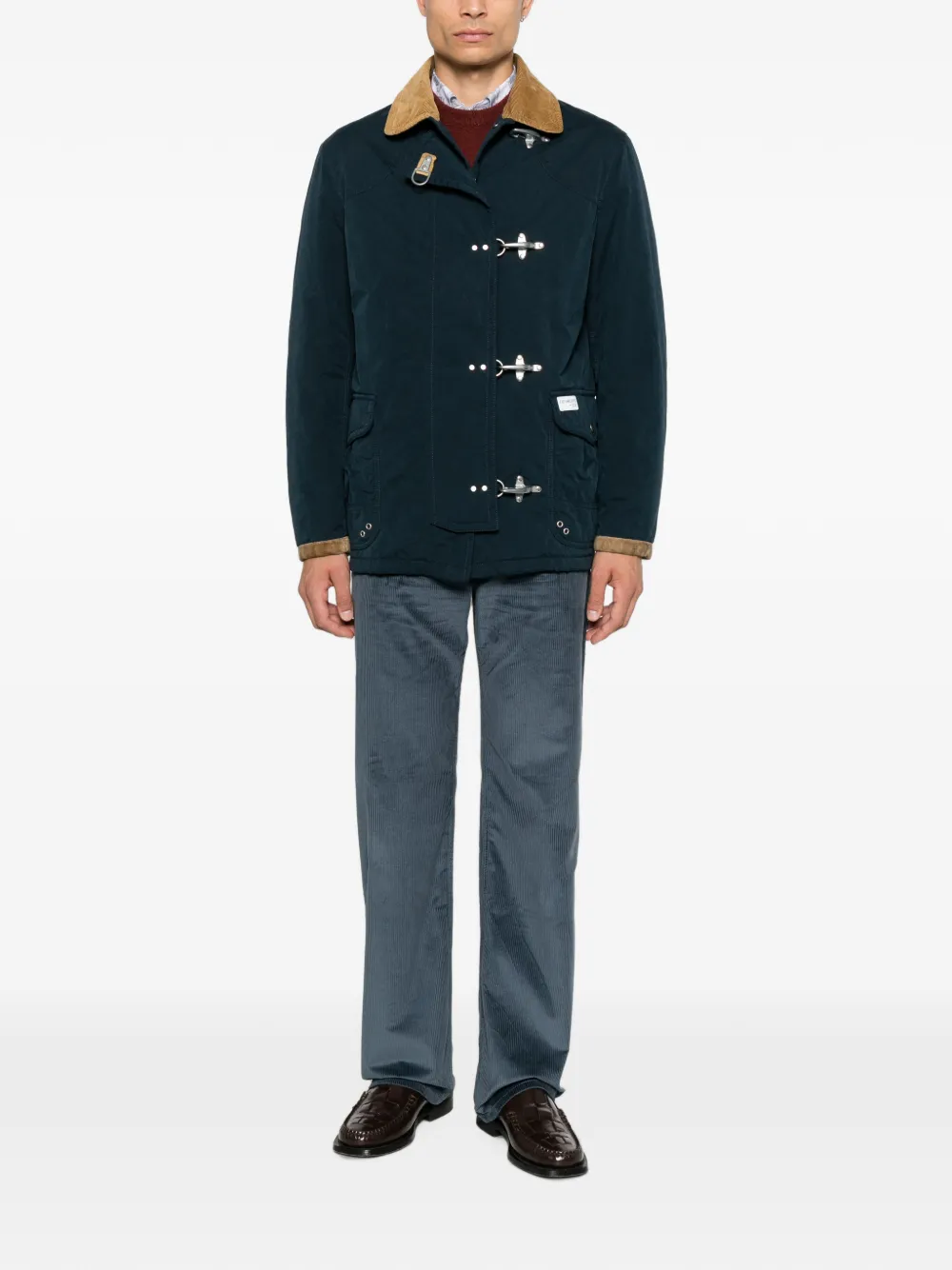 Fay Jack met ribfluwelen kraag en karabijnhaak Blauw