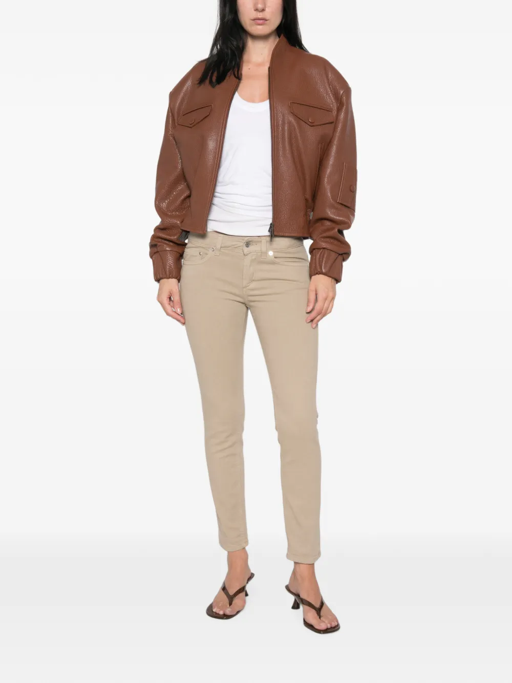 DONDUP logo-plaque slim-fit jeans Beige