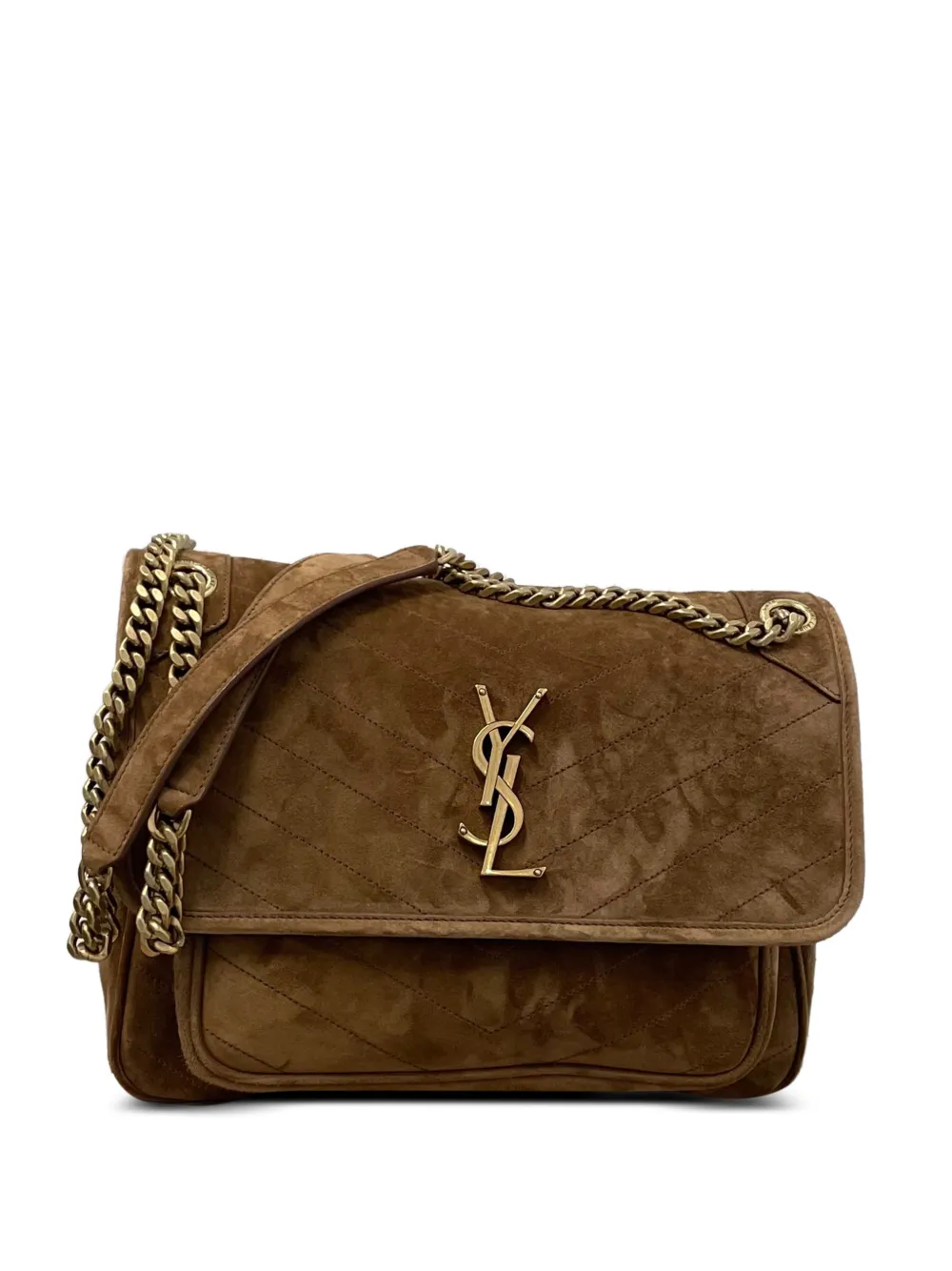 Saint Laurent medium Niki chevron-quilted suede shoulder bag - Marrone