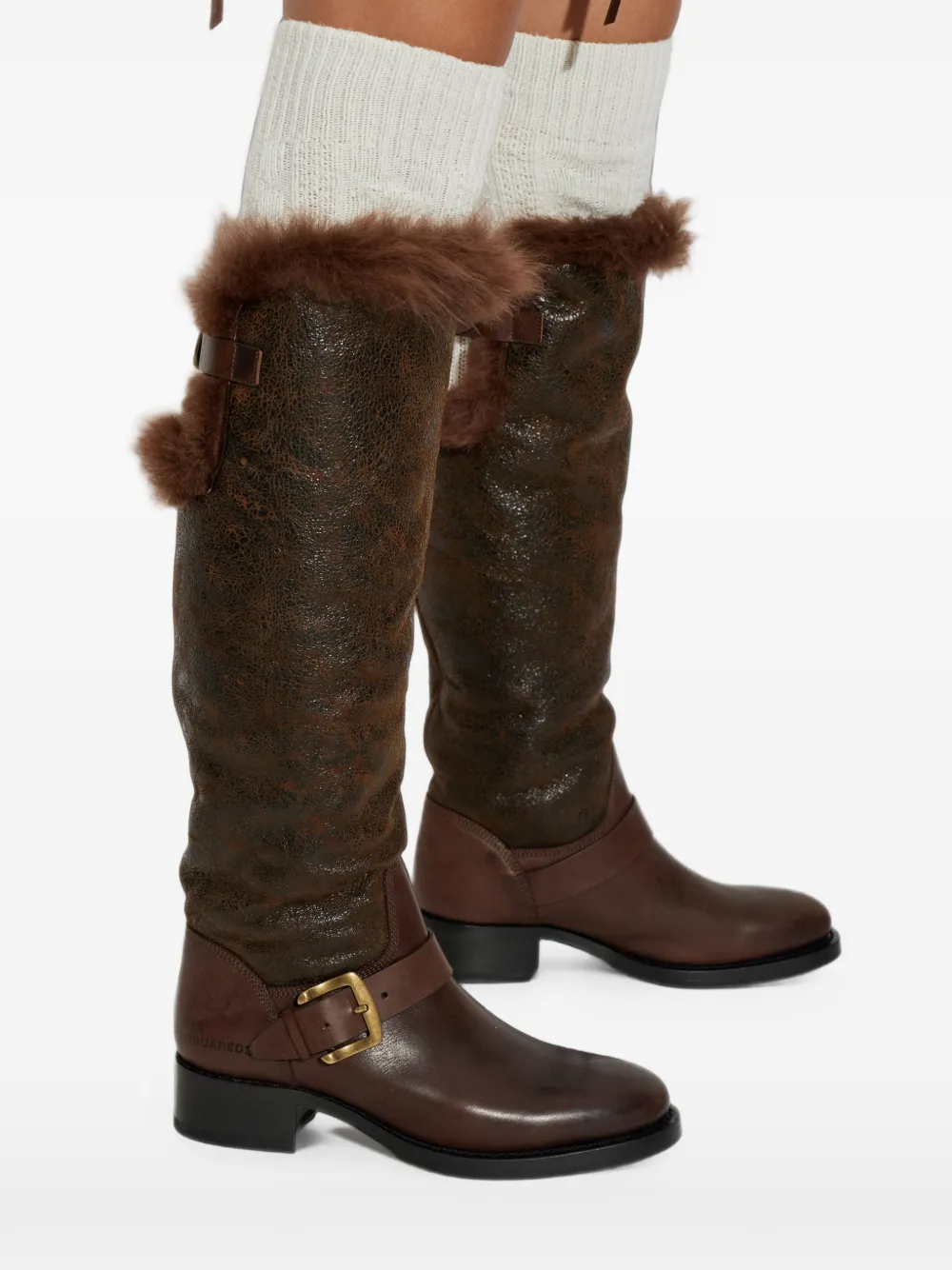 DSQUARED2 buckle-detail faux-fur boots Bruin