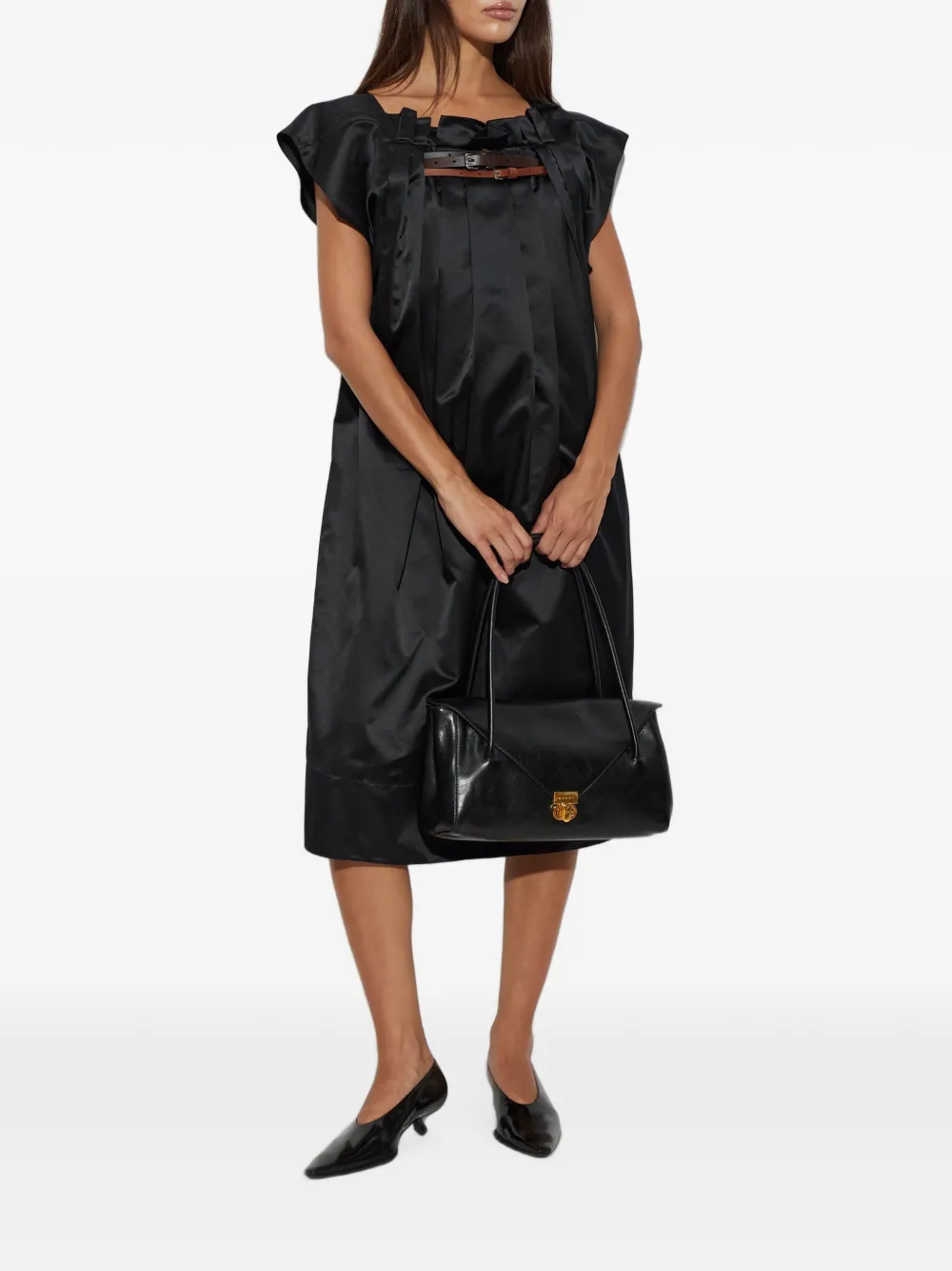 Marni Geplooide midi-jurk met ceintuur Zwart
