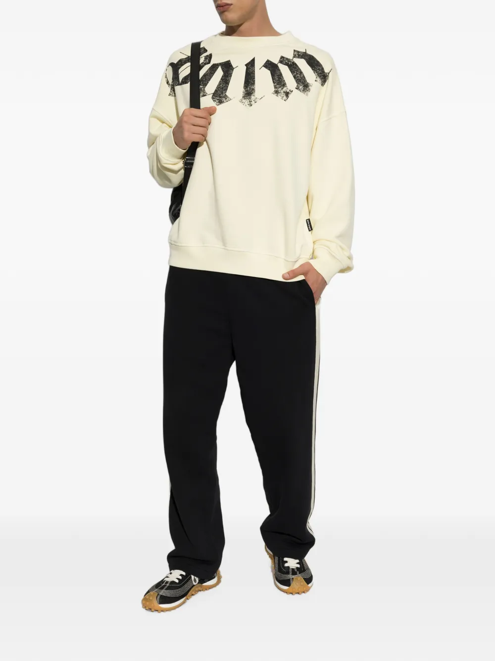 Palm Angels logo-print cotton sweatshirt Geel