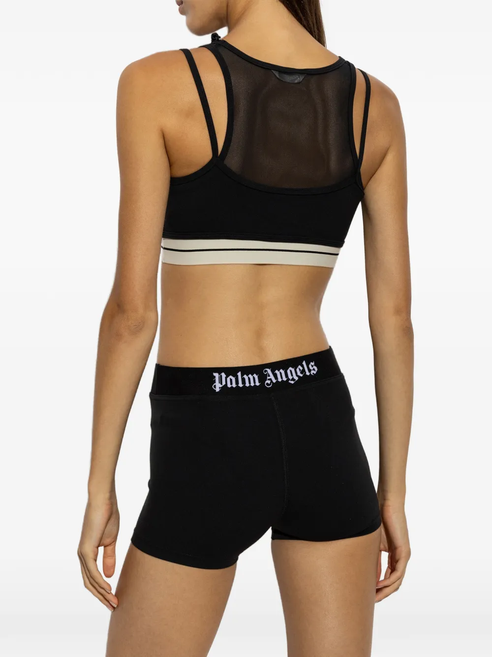 Palm Angels Gelaagde sport-bh met logoband Zwart