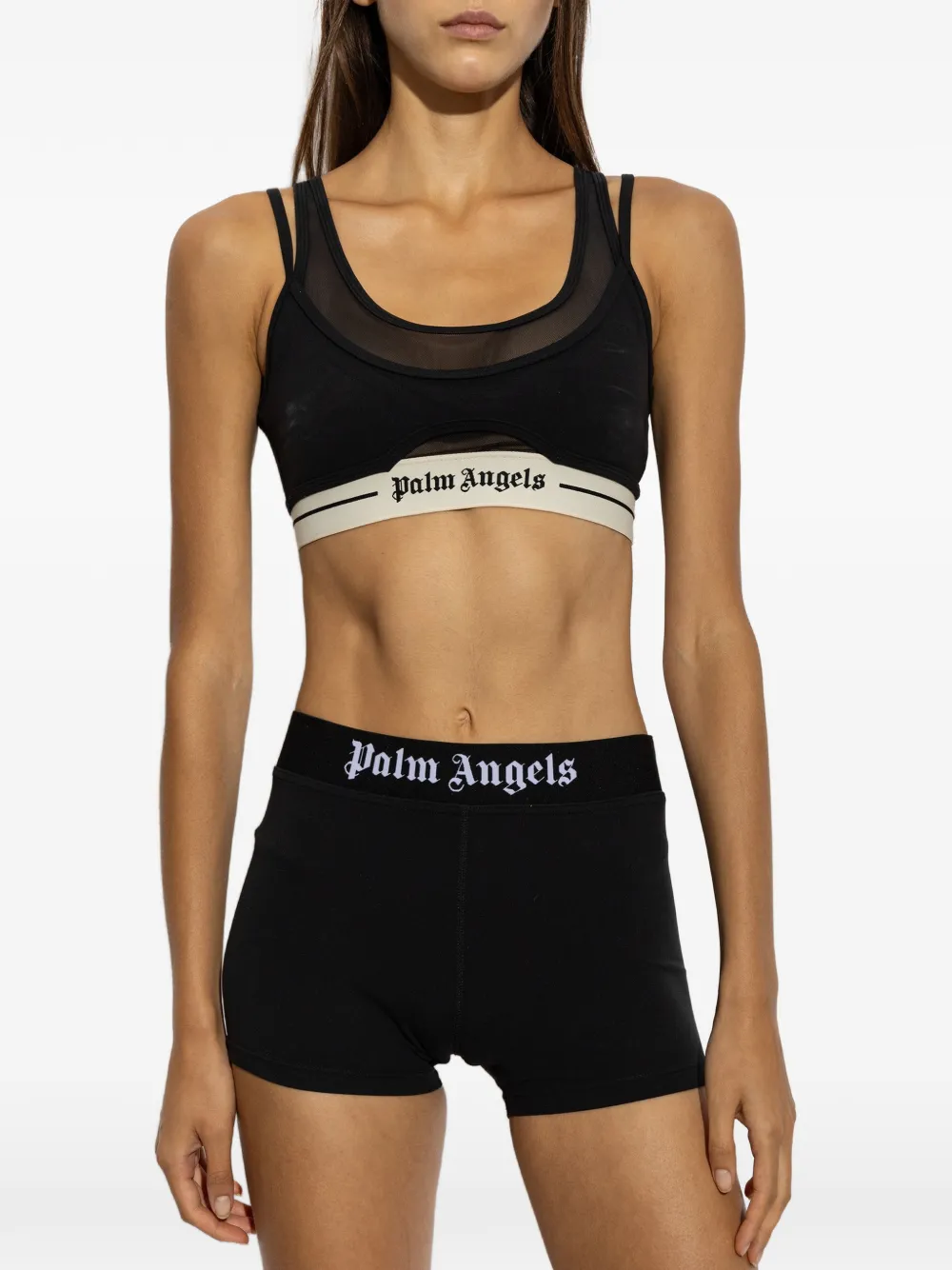 Palm Angels Gelaagde sport-bh met logoband Zwart