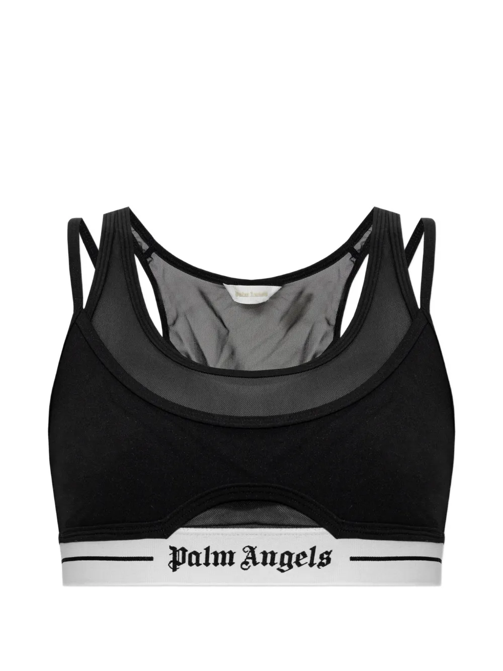 Palm Angels logo-tape layered sports bra - Nero