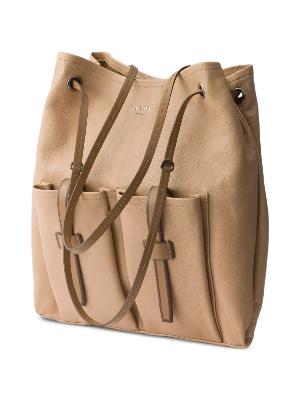 Prada Grote Route leren tas Beige
