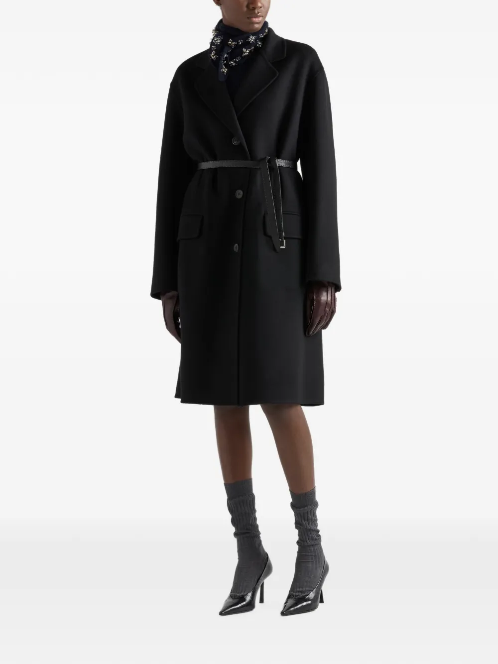 Prada Wollen jas met enkele rij knopen Zwart