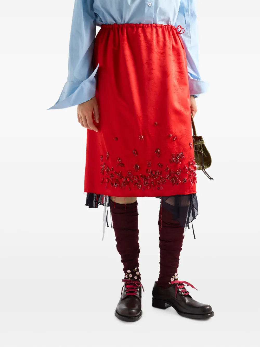 Prada Satijnen rok met borduurwerk Rood