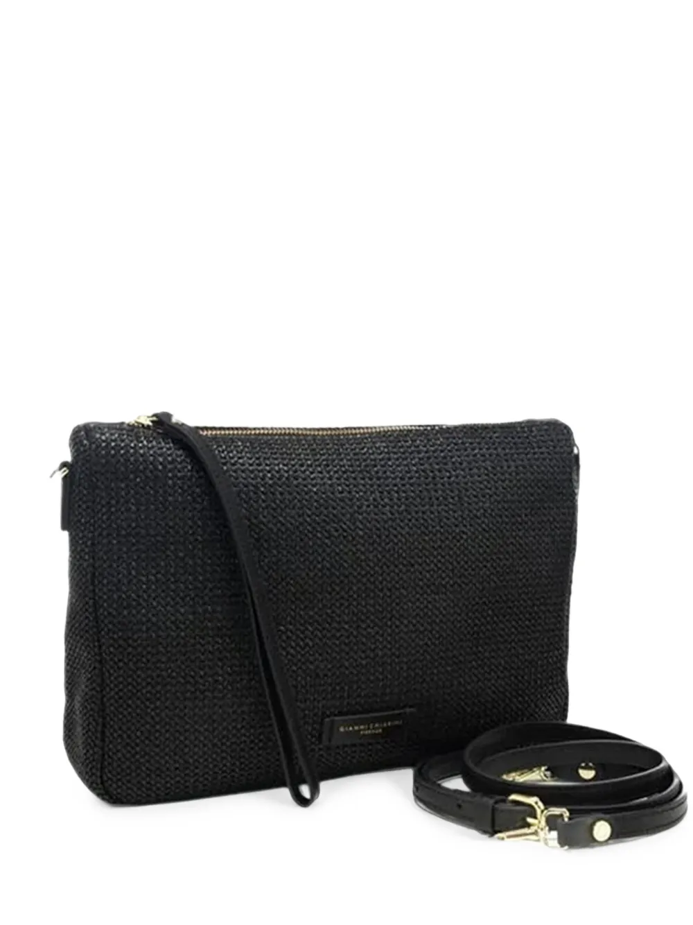 GIANNI CHIARINI woven-design logo-patch clutch bag - Nero