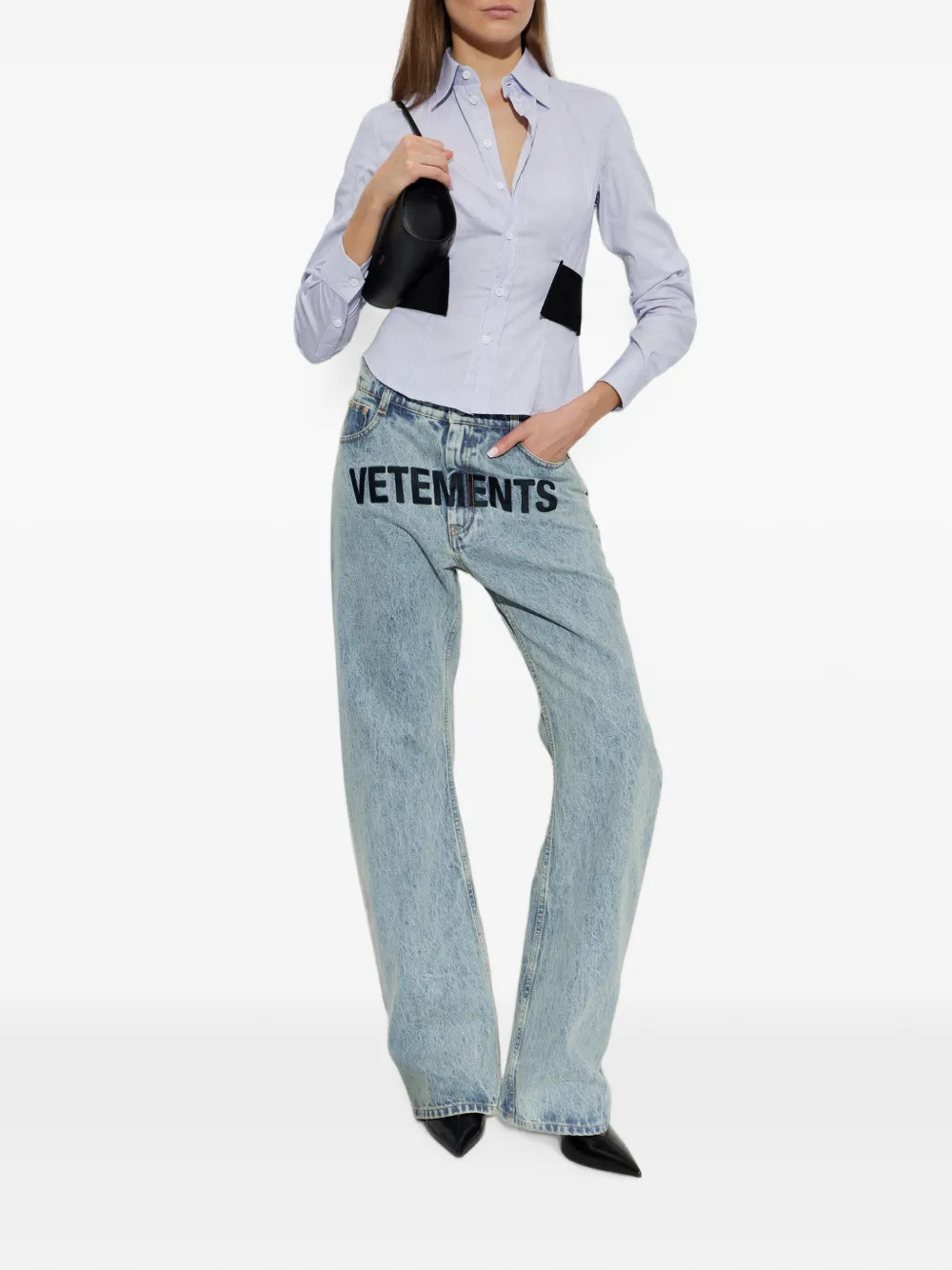 VETEMENTS Gestreept blouse met tailleband Blauw