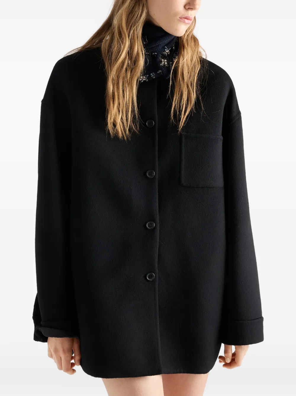 Prada Re-Nylon en omkeerbaar dubbel kasjmier wollen jack Zwart