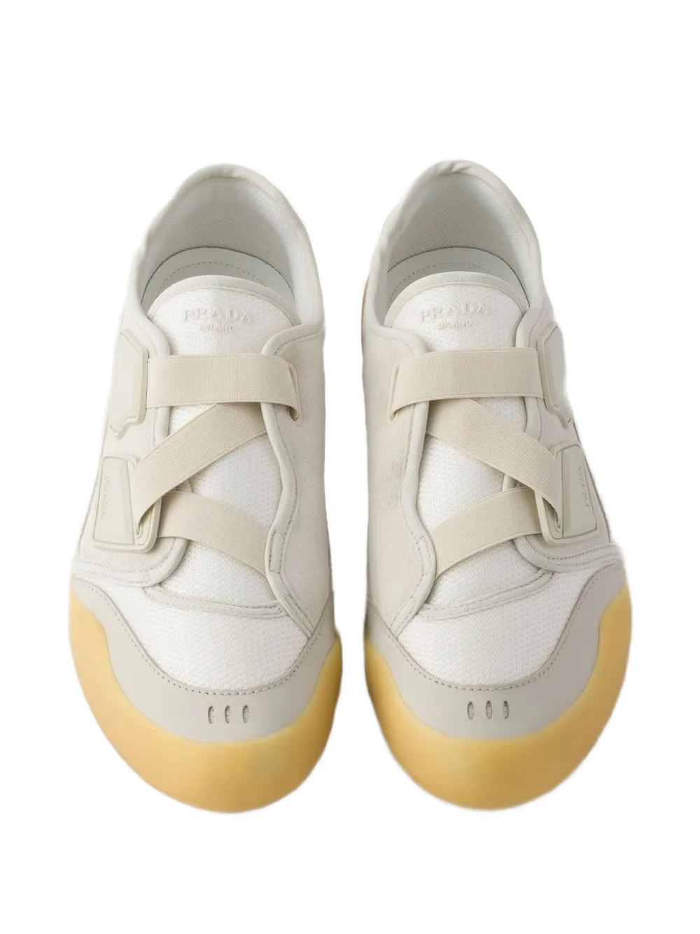 Prada Speedrock leather and mesh fabric sneakers Beige