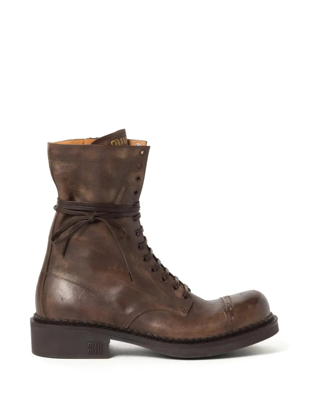 Miu Miu lace-up leather ankle boots - Marrone