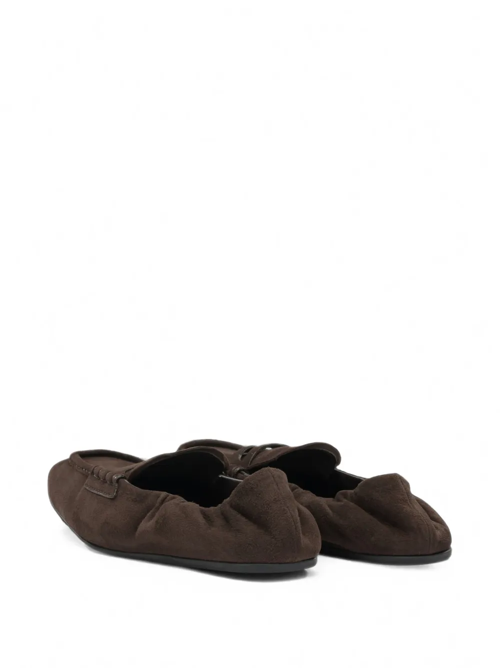 Miu Suède loafers met ruches Bruin