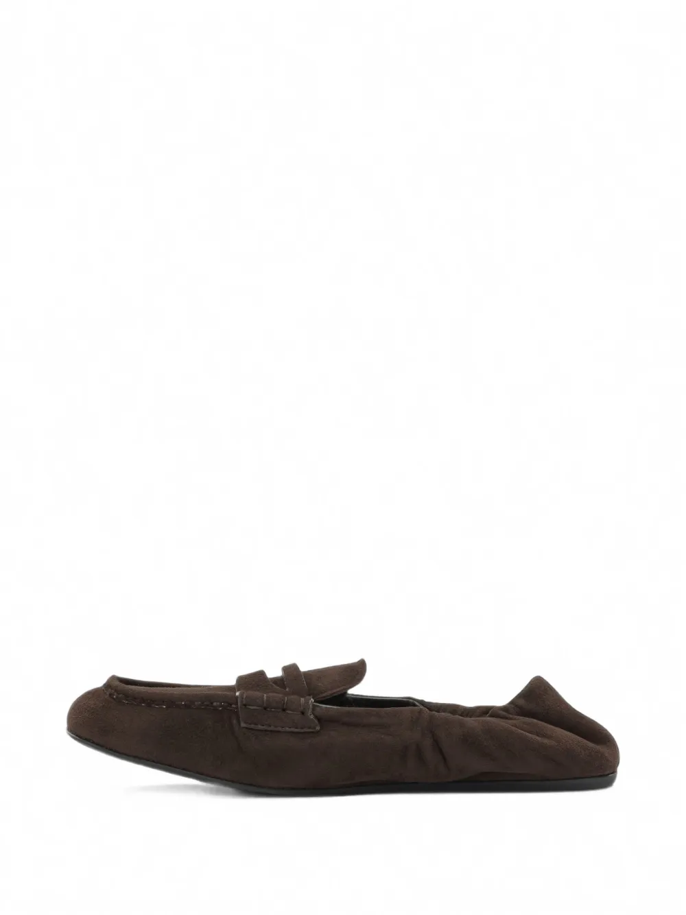 Miu Suède loafers met ruches Bruin