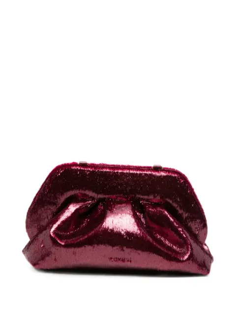 Themoirè metallic-effect gathered clutch bag