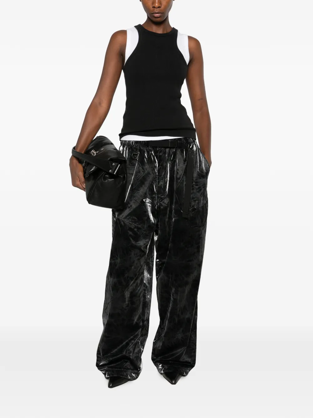 Y-3 Glanzende broek met tie-dye Zwart