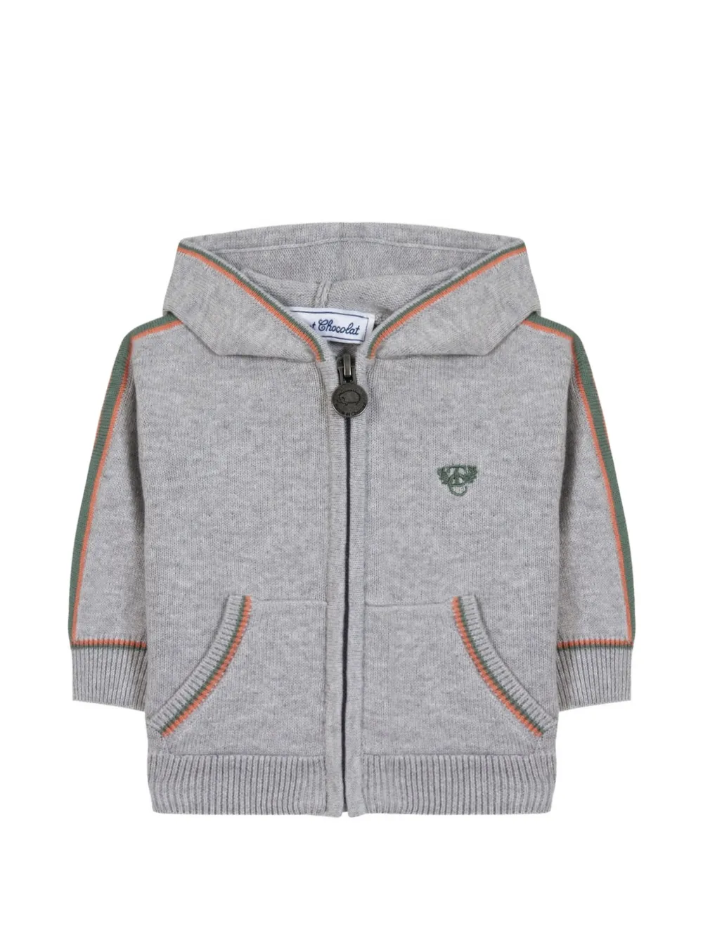 Tartine Et Chocolat striped-trim zip-up cardigan - Grigio