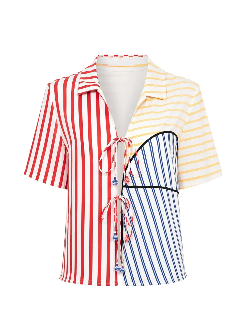 FARM Rio striped tie-fastening blouse · L