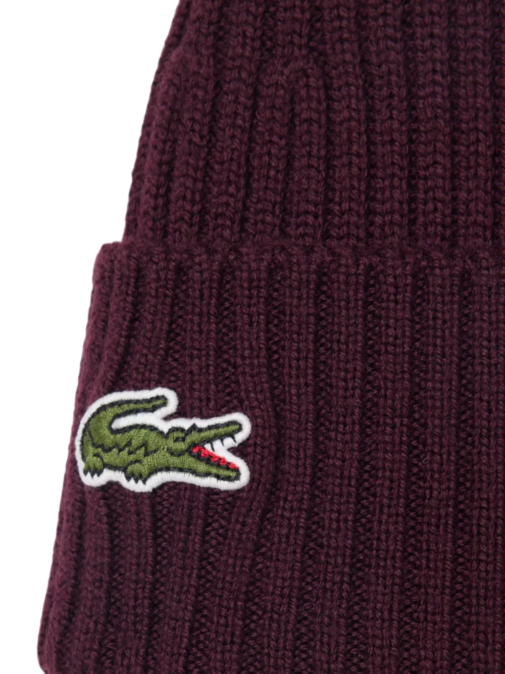 Lacoste Ribgebreide wollen muts met logopatch Rood