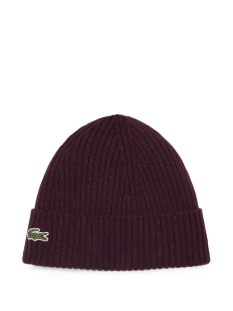 Lacoste logo-patch ribbed-knit wool beanie hat