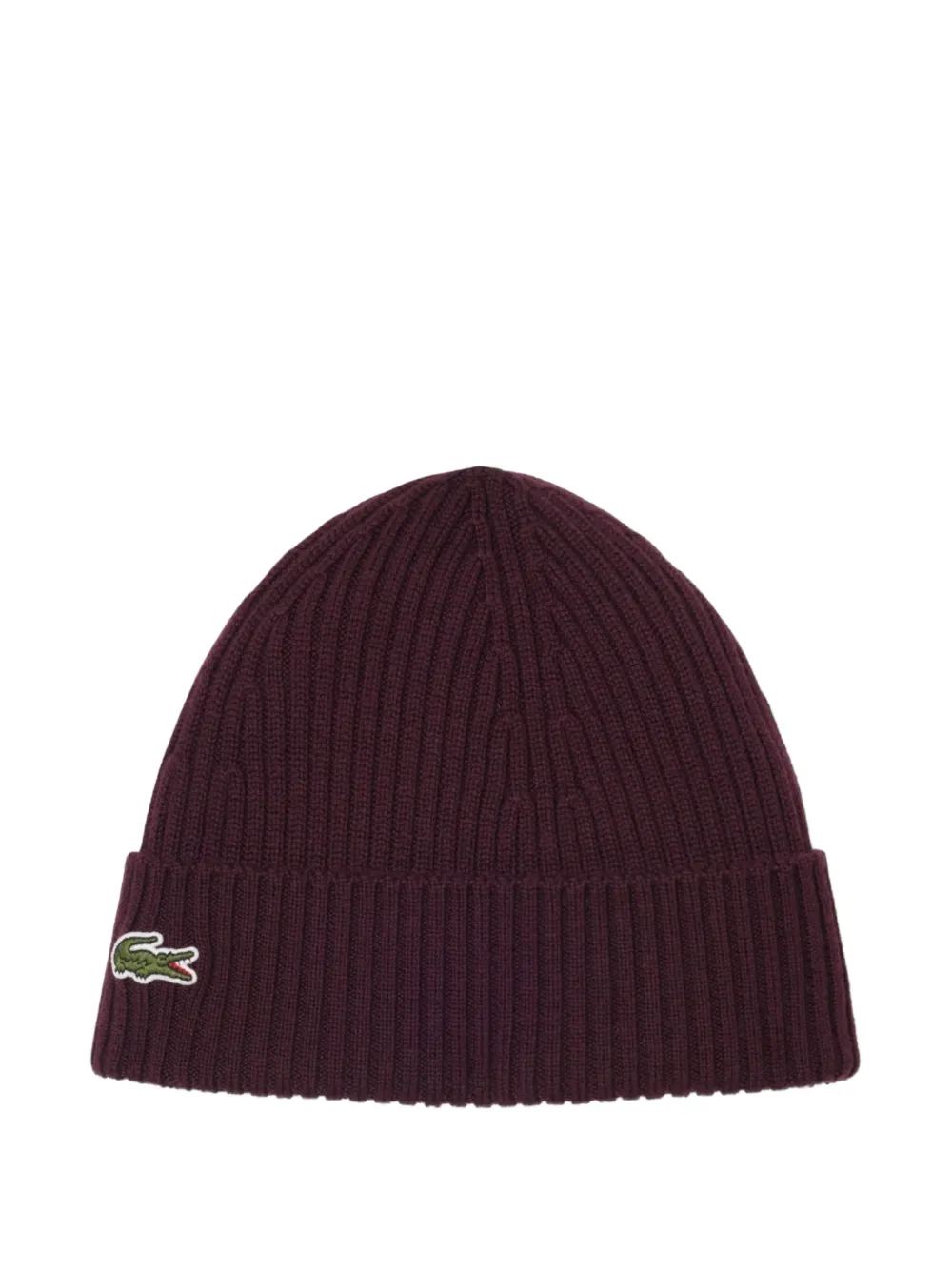 Lacoste logo-patch ribbed-knit wool beanie hat - Rosso
