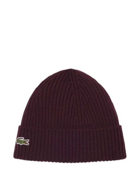 Lacoste logo-patch ribbed-knit wool beanie hat