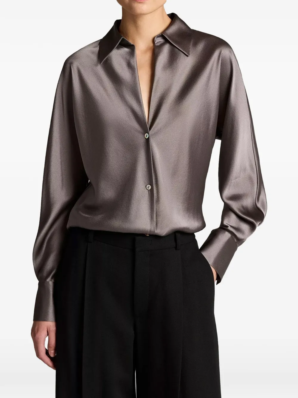 Vince bias-cut long-sleeve blouse - Grigio