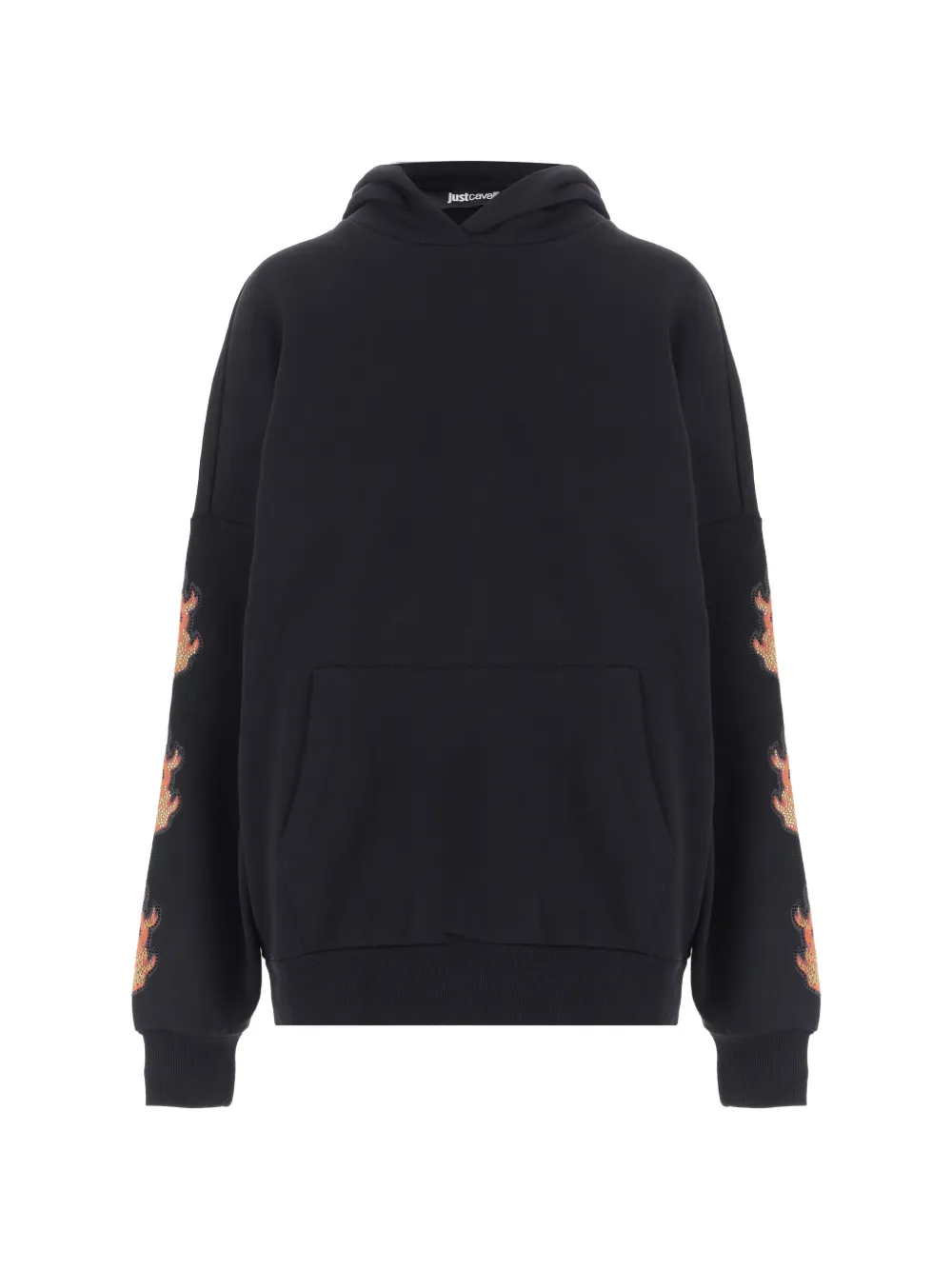Just Cavalli rhinestone-embellished graphic-print hoodie Zwart