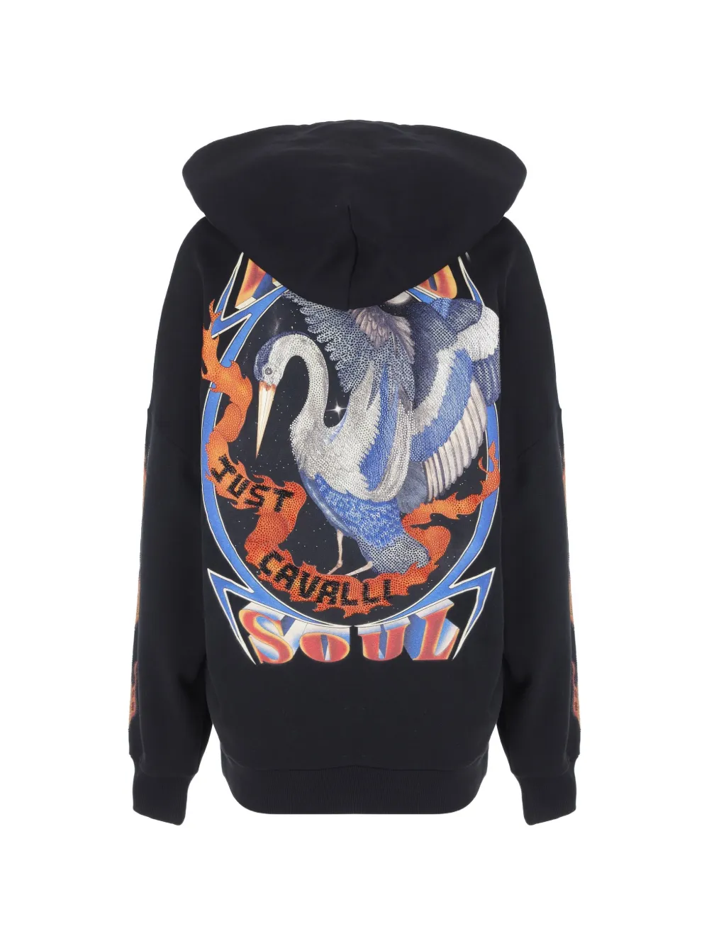 Just Cavalli rhinestone-embellished graphic-print hoodie Zwart
