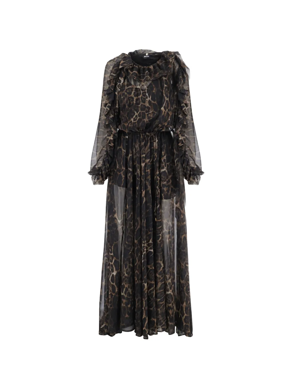 Just Cavalli Leopard-print Ruffled Maxi Dress In Brown