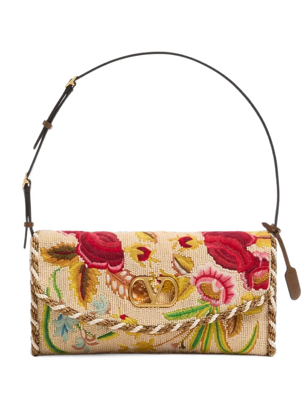 Valentino Garavani VLogo Signature floral-embroidered shoulder bag - Toni neutri