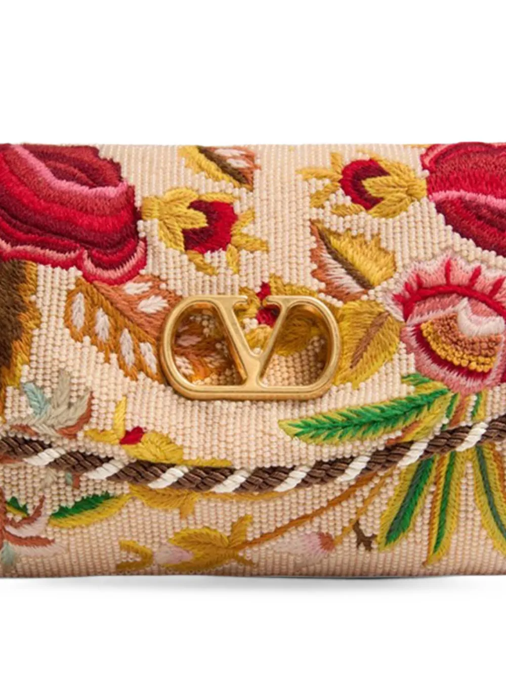 Valentino Garavani VLogo Signature schoudertas met geborduurde bloemen Beige