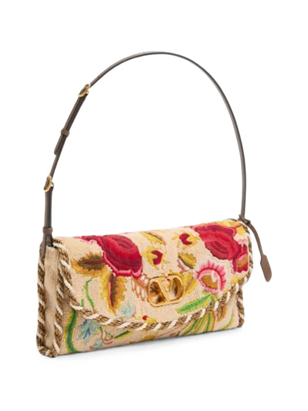 Valentino Garavani VLogo Signature schoudertas met geborduurde bloemen Beige