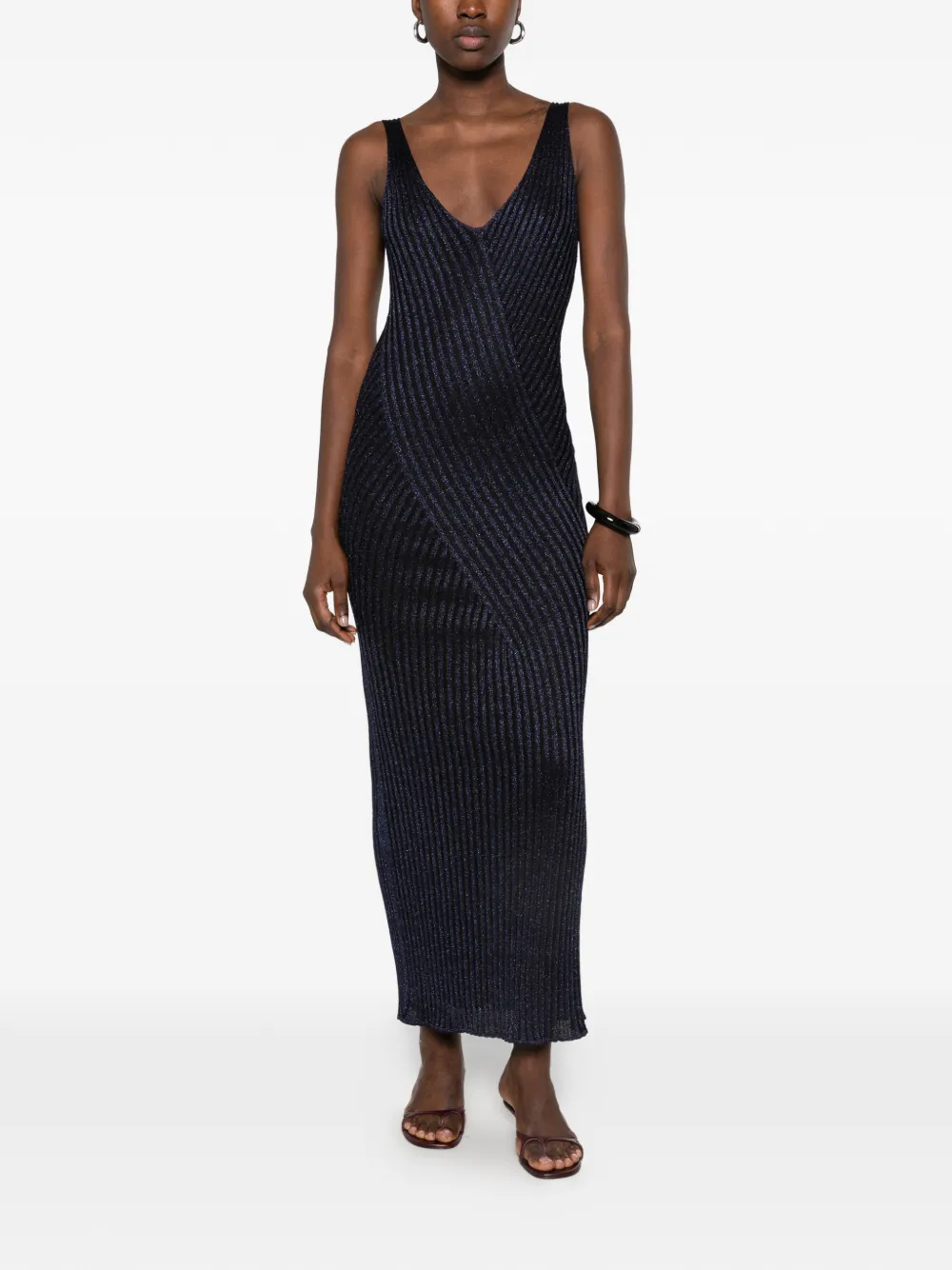 Missoni Ribgebreide maxi-jurk met metallic effect Blauw