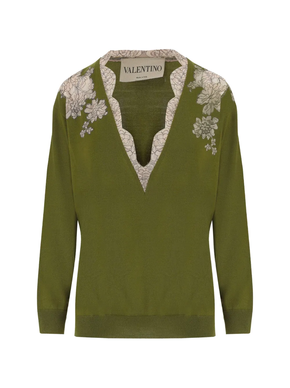 Valentino Garavani lace-trim wool sweater - Verde