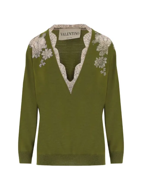 Valentino Garavani jersey de lana con ribete de encaje