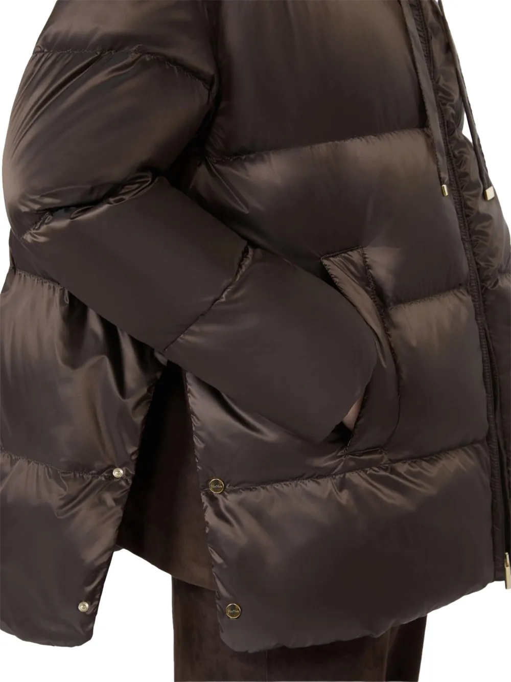 Max Mara Kort ruimvallend waterafstotend donsjack van platgeweven stof Bruin