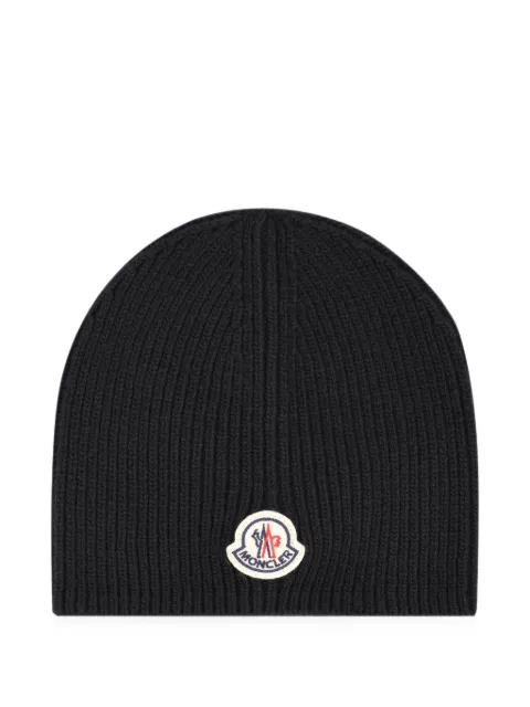 Moncler logo-patch ribbed-knit beanie hat