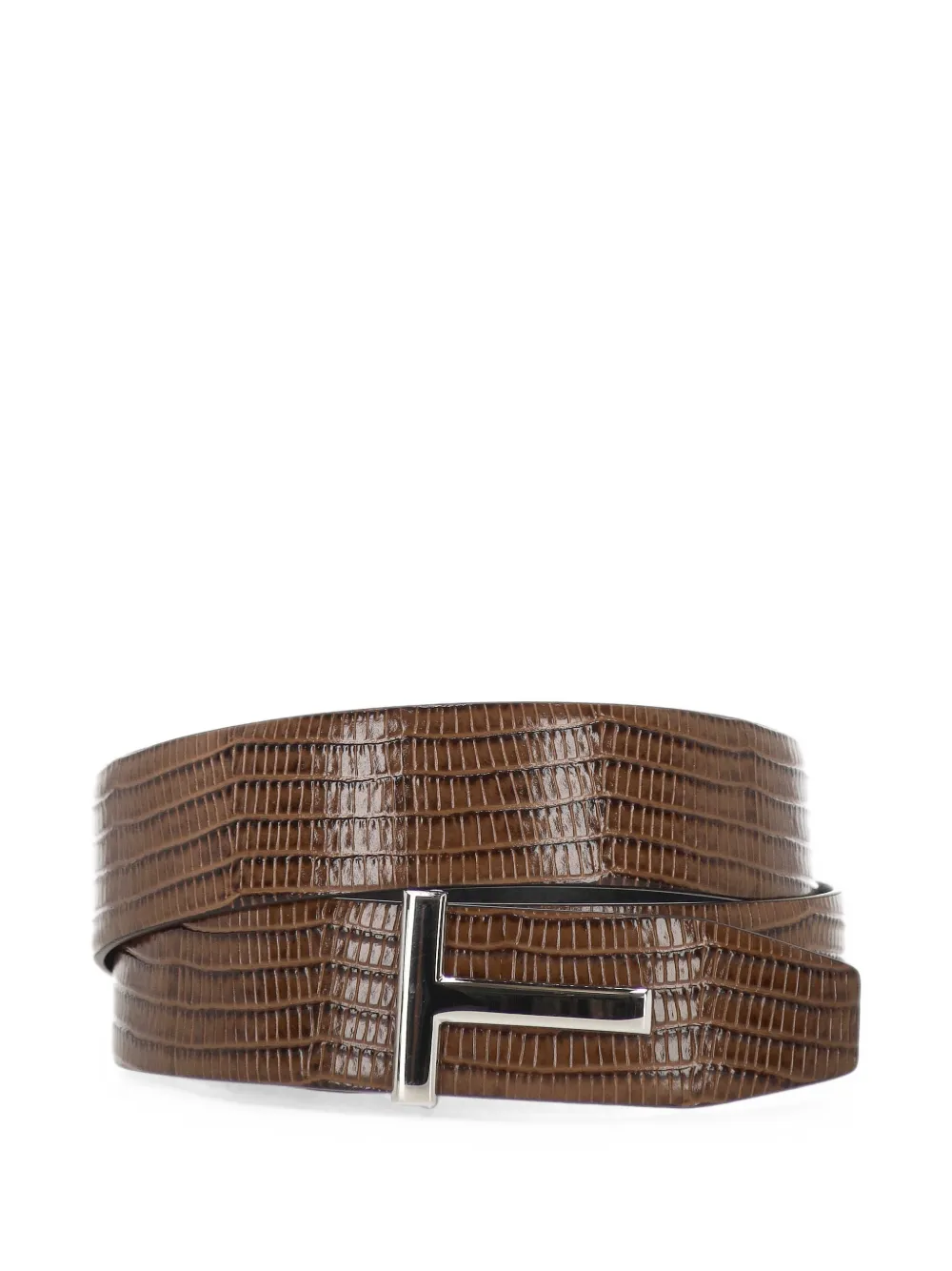 TOM FORD T-buckle lizard-effect belt - Marrone