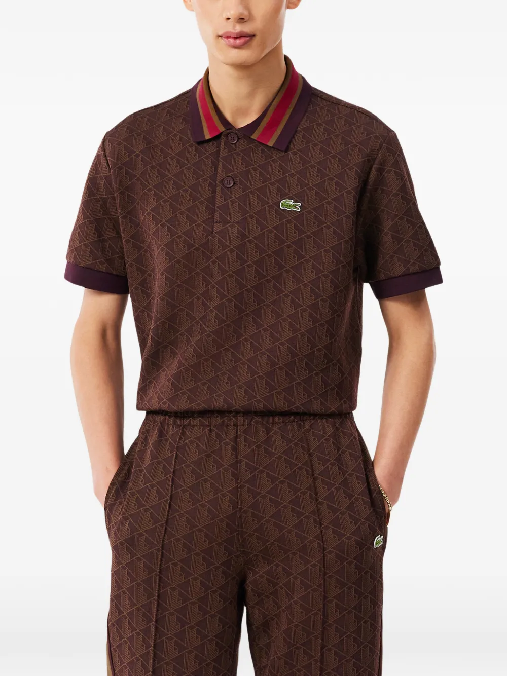 Lacoste Poloshirt met monogram Bruin