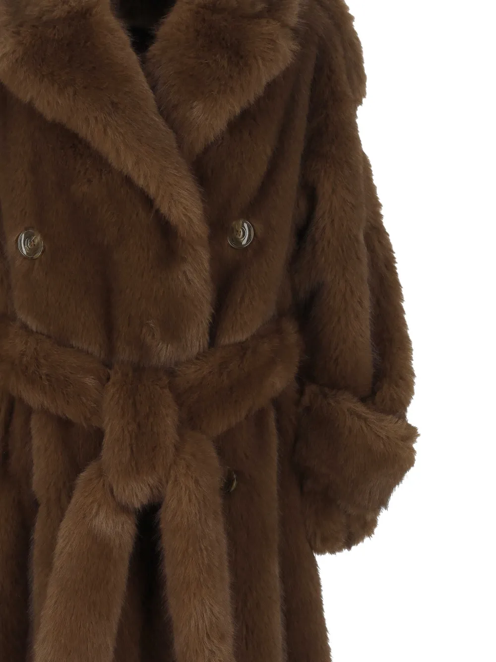 BB Couture Jas van imitatiebont met dubbele rij knopen en ceintuur Bruin
